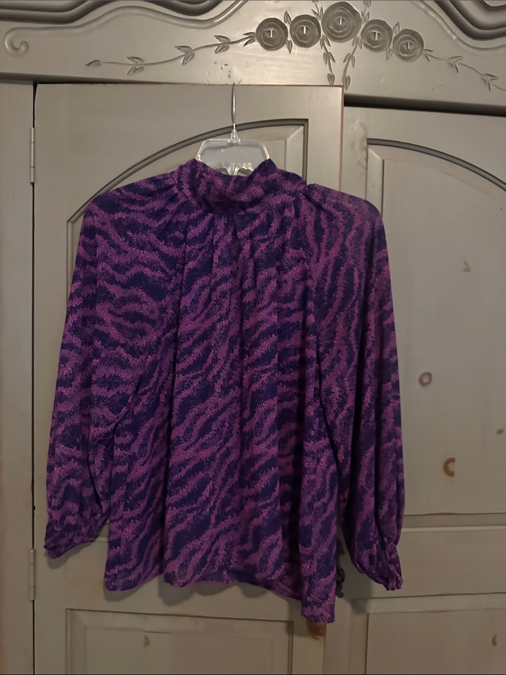 entro Purple Print Mock Neck Blouse